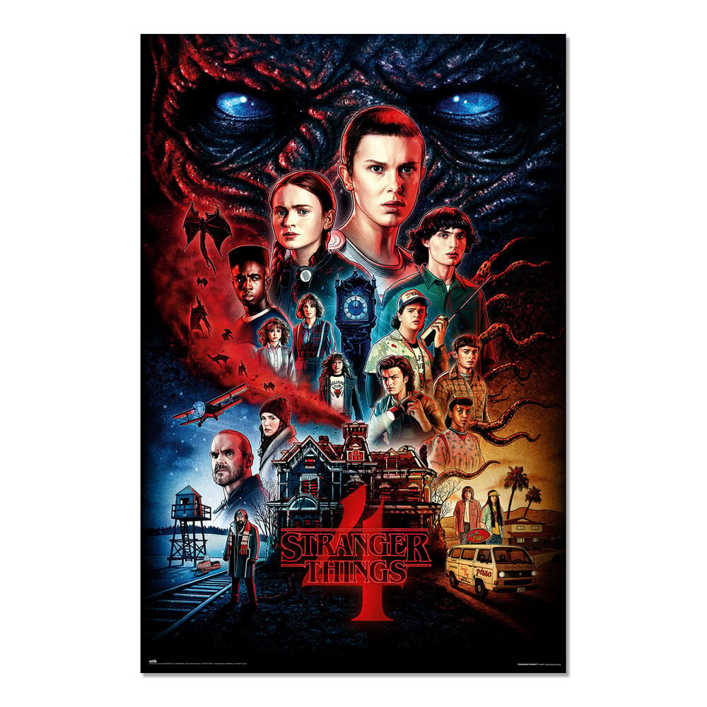 Póster Stranger Things 4 Casa Vecna con personajes y logotipo de la serie