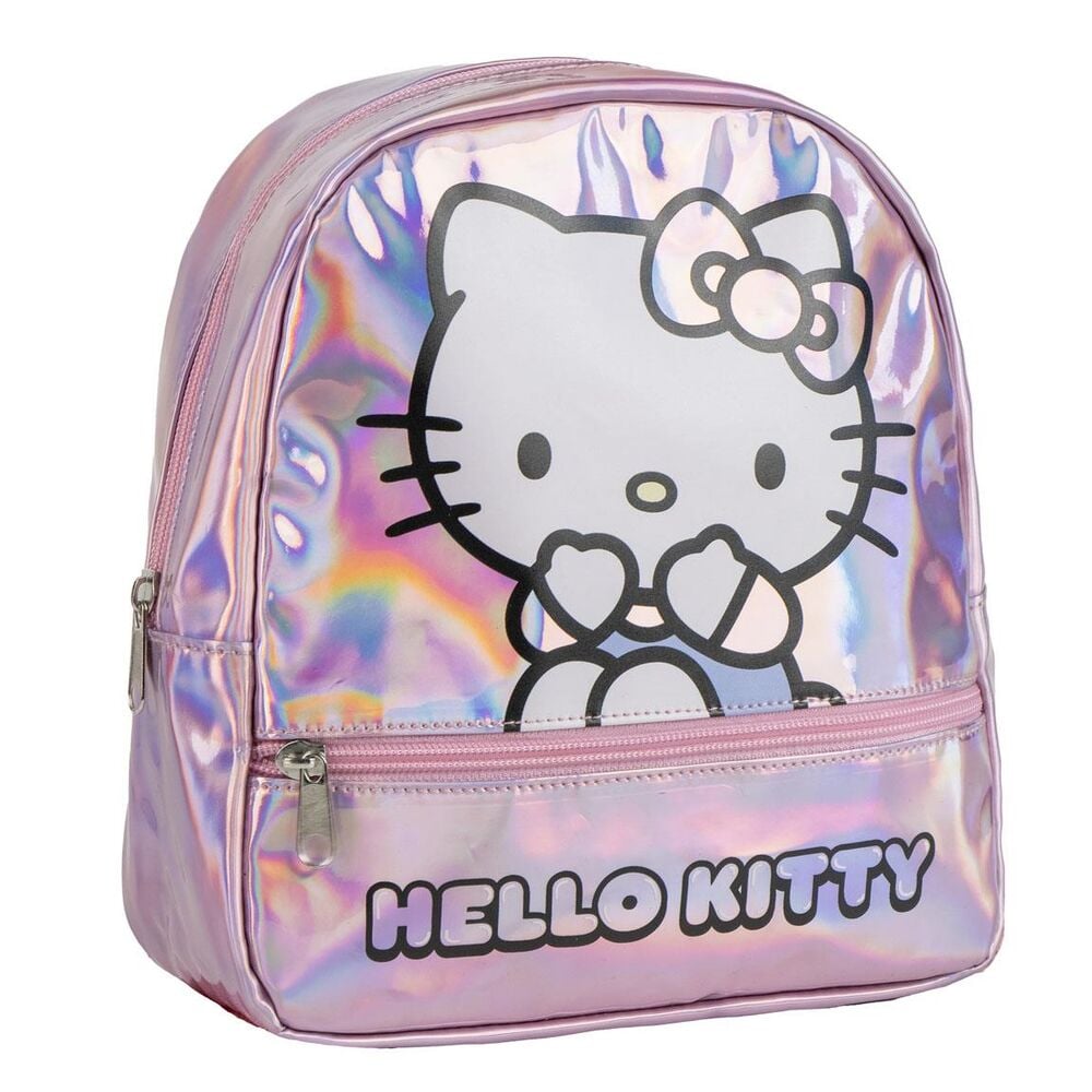 Mochila rosa iridiscente de Hello Kitty con bolsillo frontal