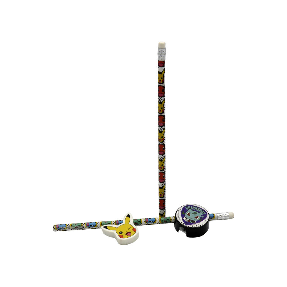 Set de papelería Pokémon con dos lápices, goma de Pikachu y sacapuntas - 3
