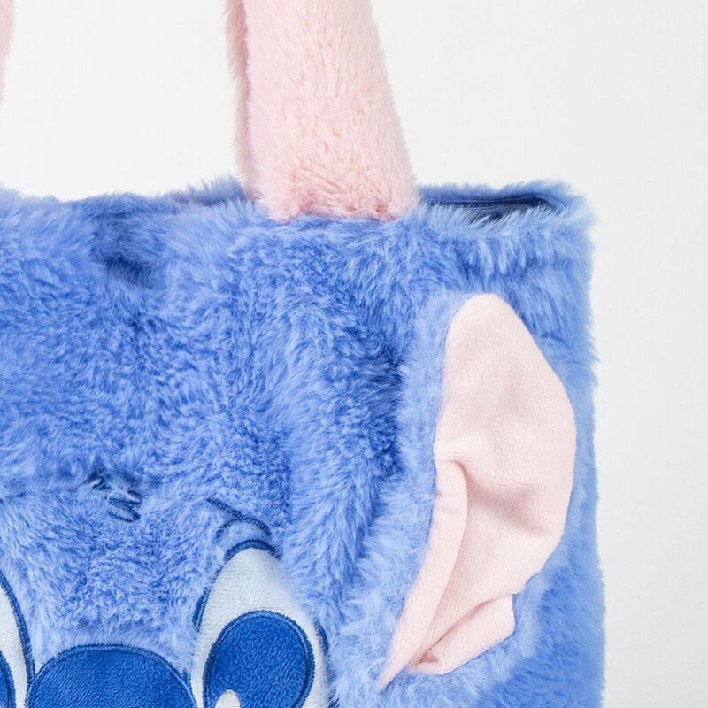Bolsa shopping azul de peluche con rostro de Stitch Disney y orejas rosas - 4