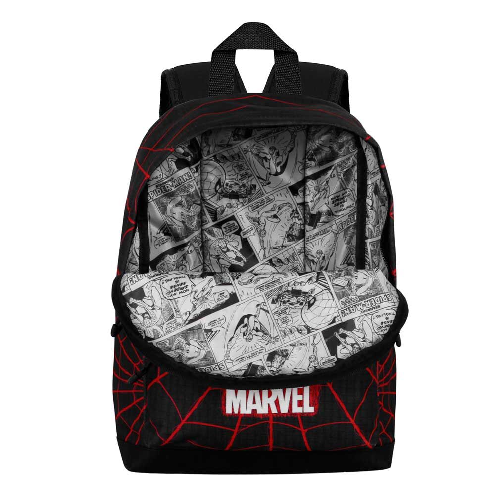 Mochila negra y roja de Spider-Man Marvel con telarañas y bolsillo frontal - 4