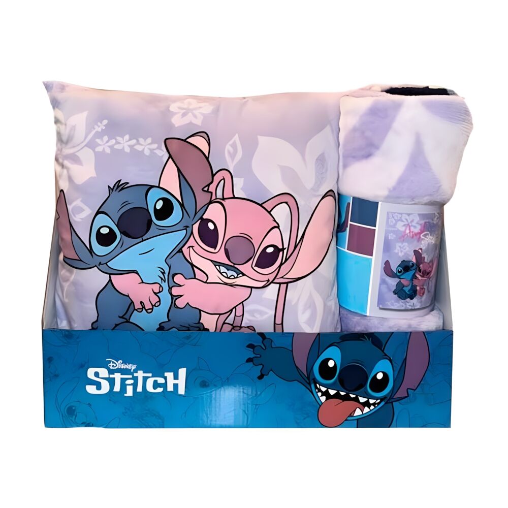 Set de manta polar y cojín Disney con Stitch y Angel