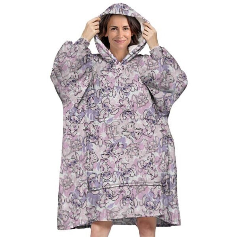 Bata sudadera oversize Disney con estampado de Angel y Stitch, capucha y bolsillo canguro - 2