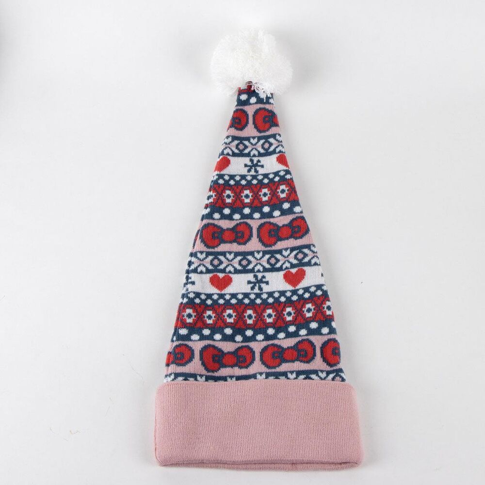 Gorro navideño rosa de Hello Kitty con estampado festivo y pompón blanco - 2