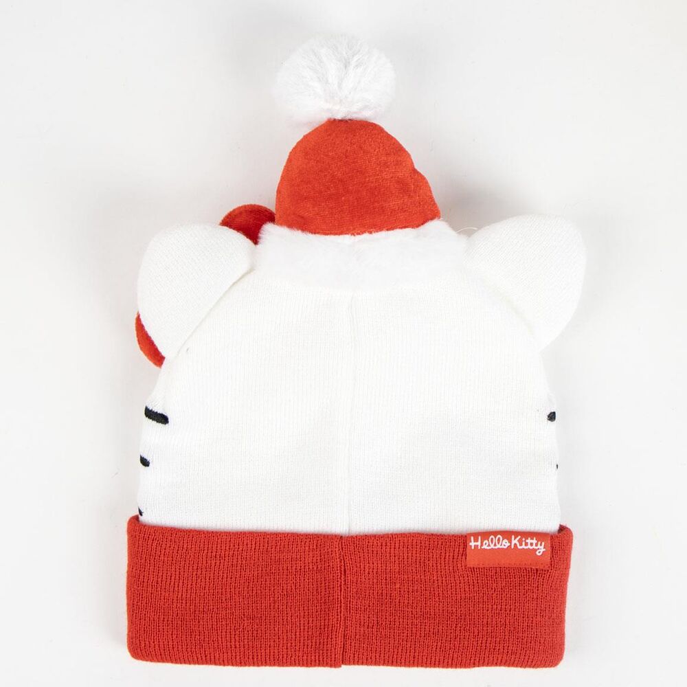Gorro navideño rojo y blanco de Hello Kitty con pompón y lazo - 2