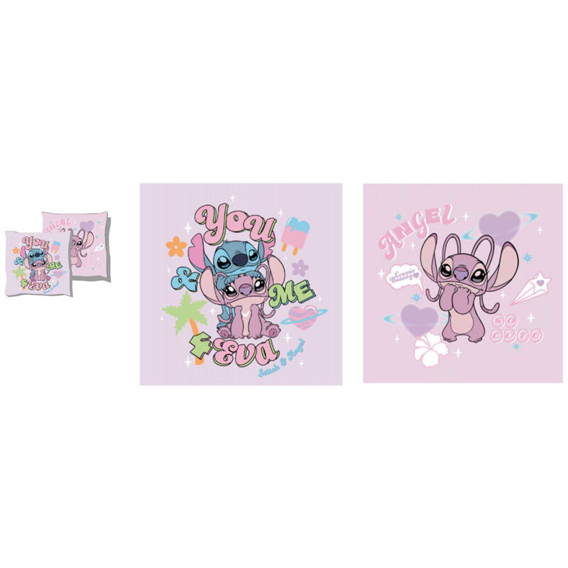 Cojín Disney de Stitch y Angel en tonos rosas y lilas - 3