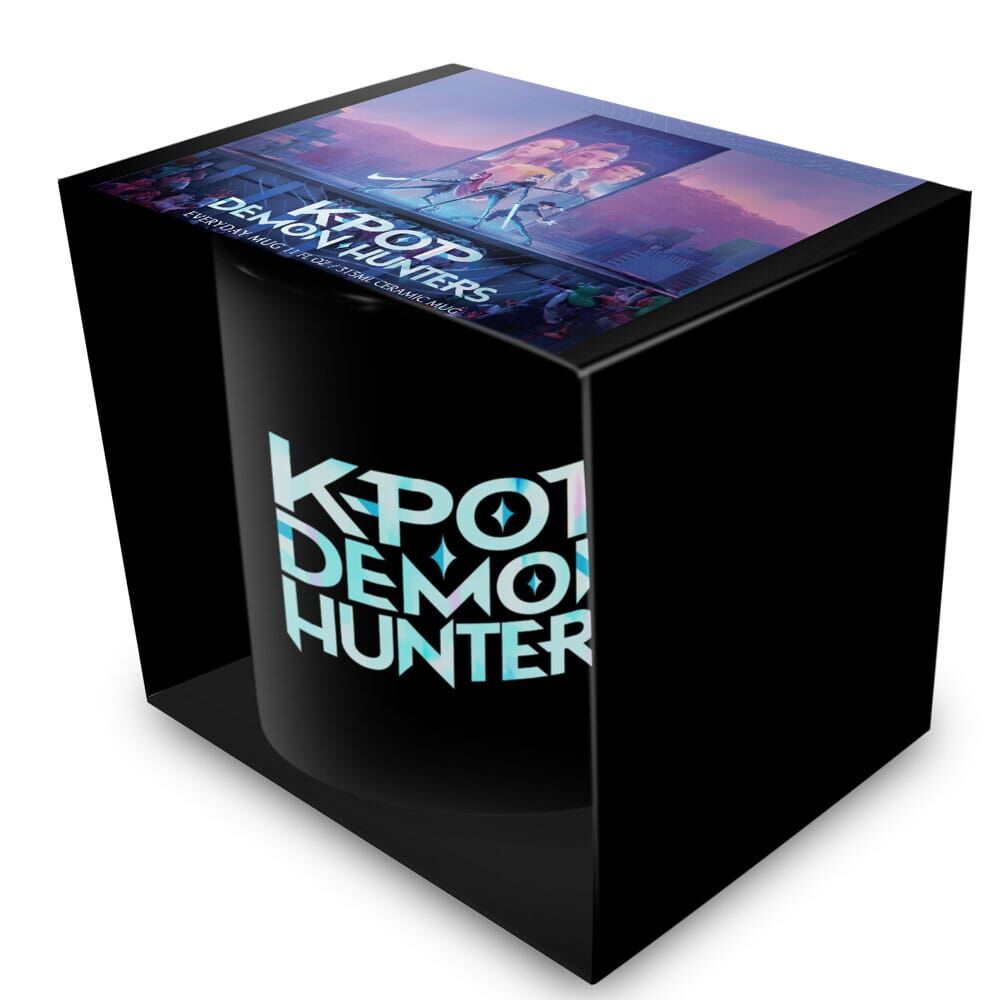 Taza negra de cerámica KPop Demon Hunters con logo turquesa - 4