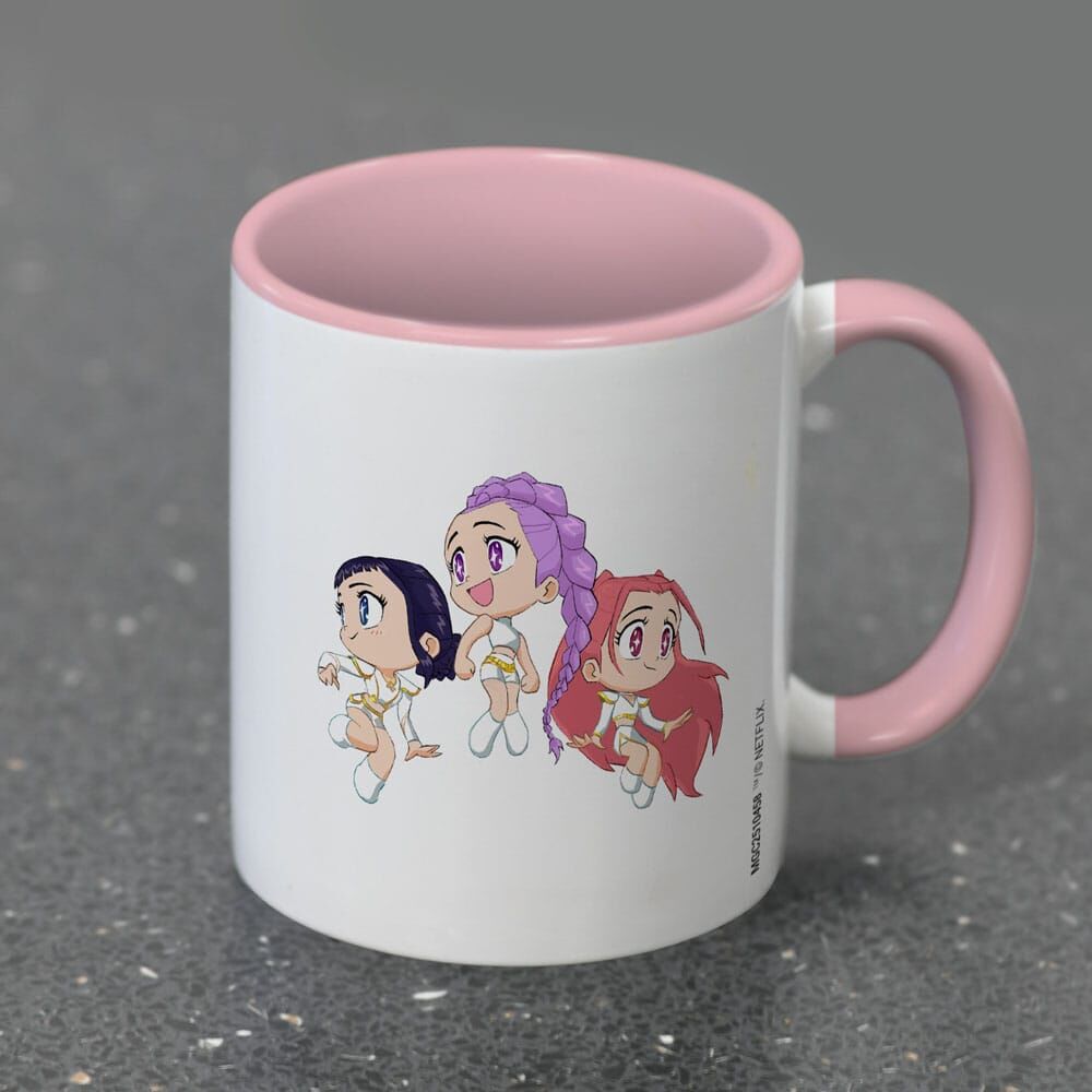 Taza blanca KPop Demon Hunters con guerreras K-pop chibi, asa rosa - 4