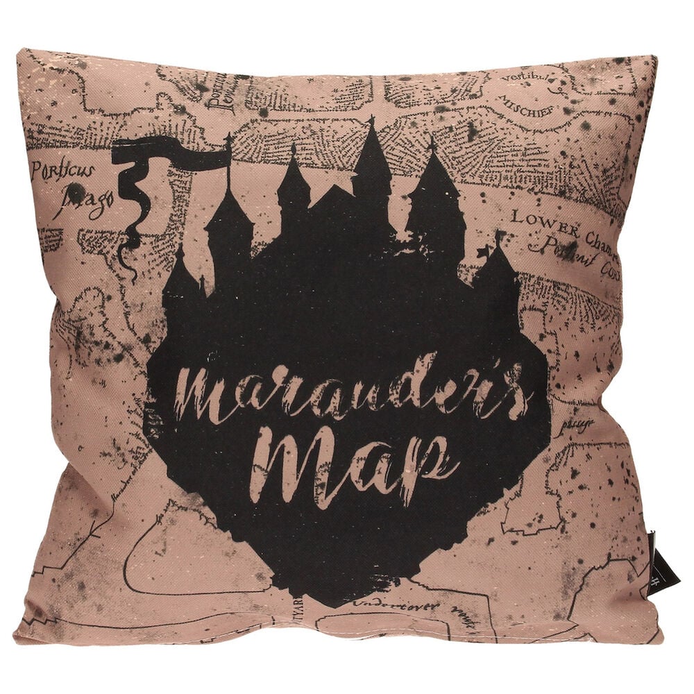Cojín Harry Potter con diseño del Mapa del Merodeador y silueta del castillo