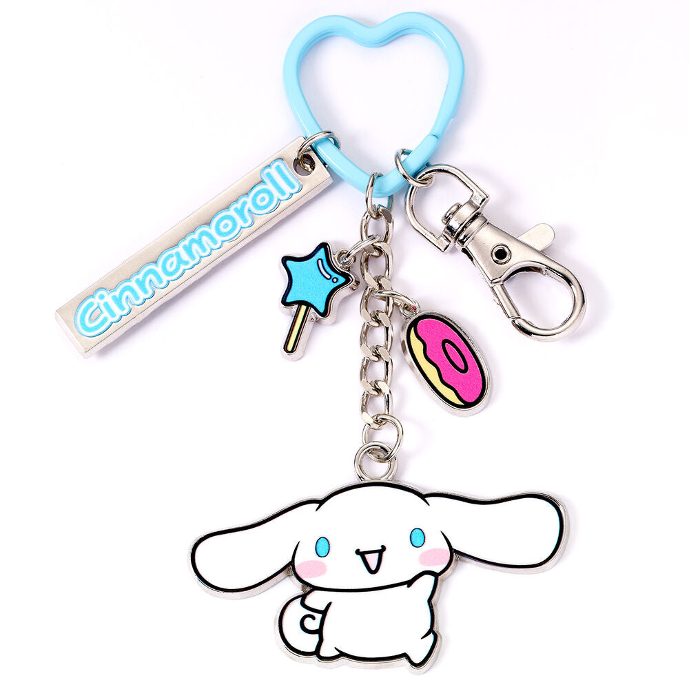 Llavero de Cinnamoroll con anilla azul en forma de corazón y clip - 3