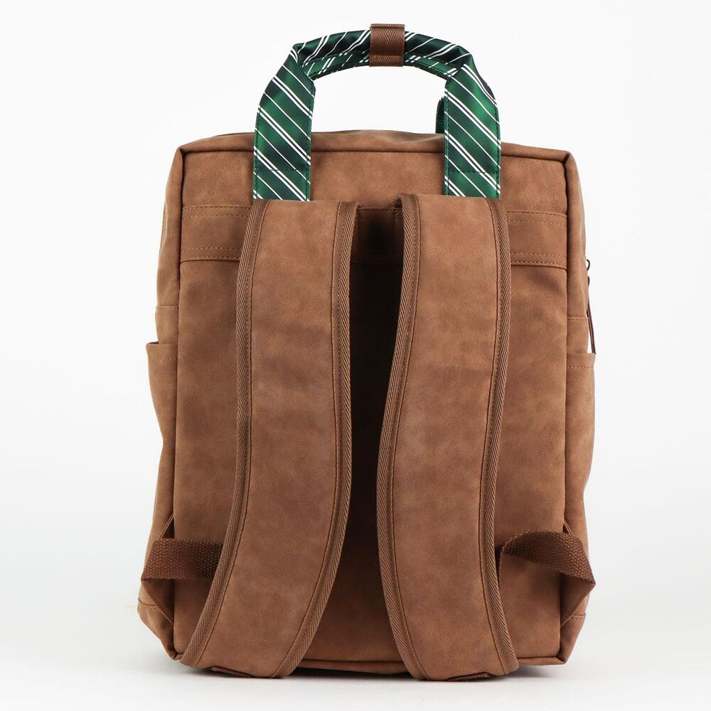 Mochila marrón de polipiel Slytherin Harry Potter con detalles verdes - 3