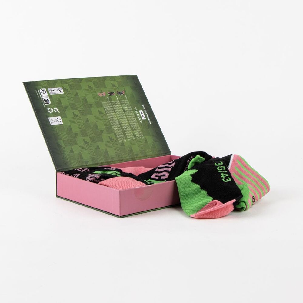 Set de tres pares de calcetines Wicked en rosa, verde y negro - 6
