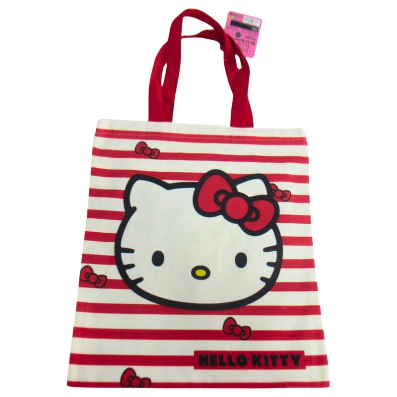 Bolsa tote de algodón a rayas rojas con diseño de Hello Kitty