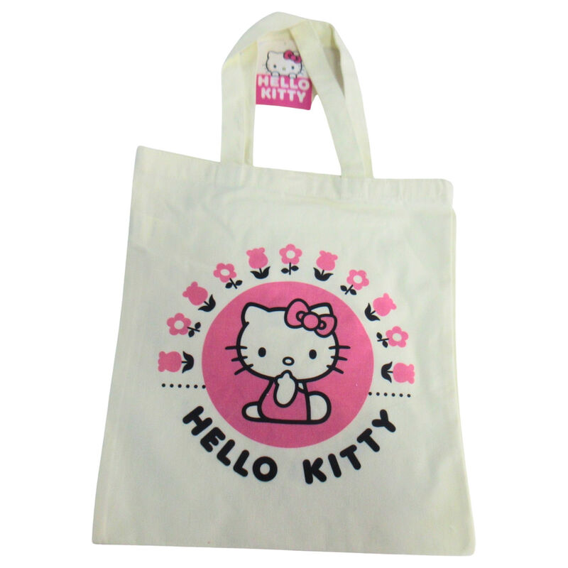 Bolsa tote de algodón Hello Kitty Pink Circle con estampado floral rosa