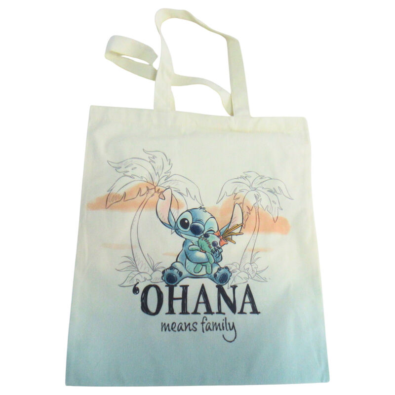 Bolsa tote de algodón Disney con Stitch, palmeras y mensaje Ohana