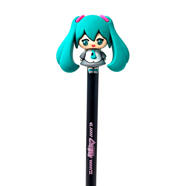 Bolígrafo de punta fina Hatsune Miku con cuerpo negro y figura turquesa