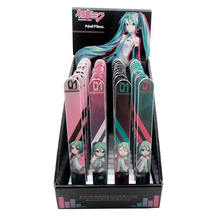 Lima de uñas Hatsune Miku surtida con diseños en rosa, negro y turquesa