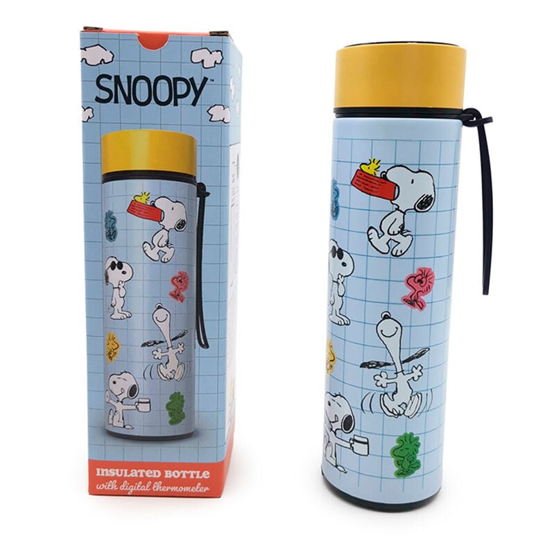 Botella térmica Snoopy y Woodstock de 450 ml con tapa amarilla y correa