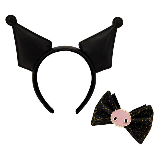 Diadema negra de orejas Kuromi Hello Kitty Loungefly con lazo dorado - 2