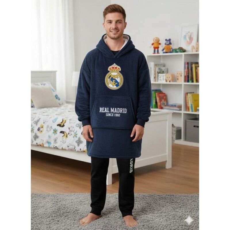 Bata sudadera oversize azul marino del Real Madrid con capucha y bolsillo delantero - 2