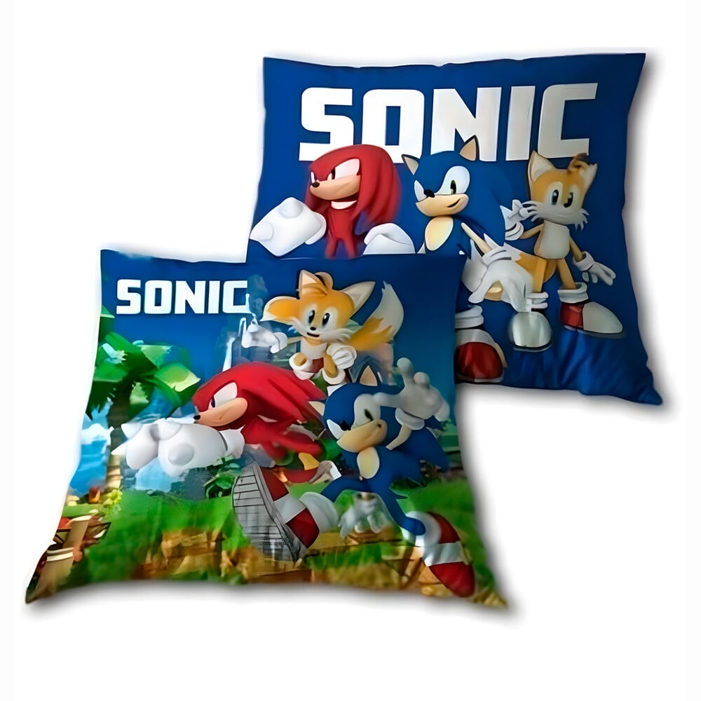 Cojín azul de Sonic The Hedgehog con Sonic, Knuckles y Tails