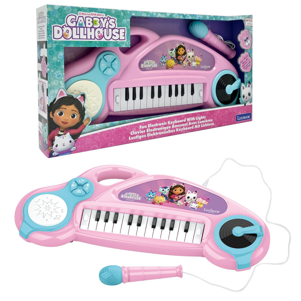 Piano electrónico rosa de Gabby's Dollhouse con micrófono