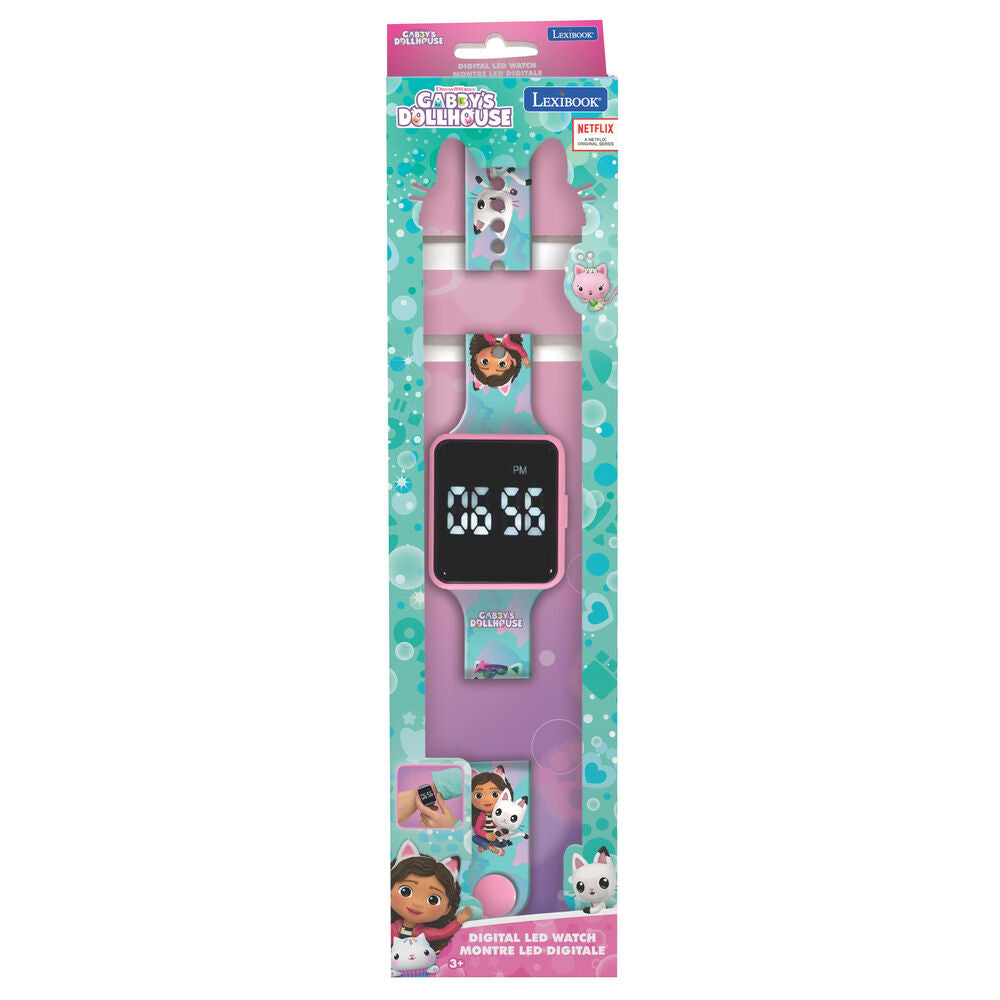 Reloj digital LED infantil de La Casa de Muñecas de Gabby con correa turquesa y rosa - 5