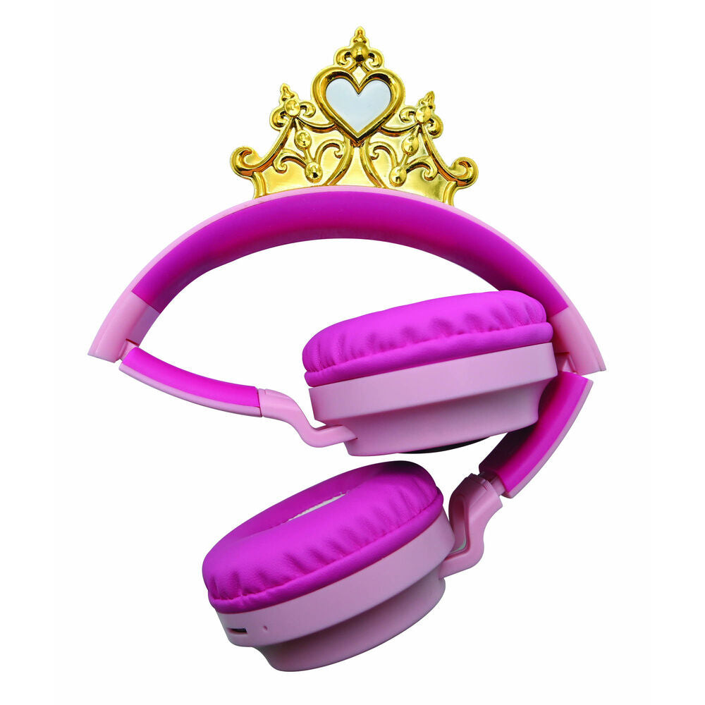Auriculares plegables rosas y morados de Princesas Disney con corona decorativa - 5
