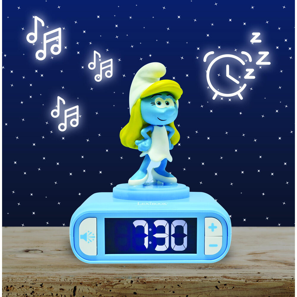 Reloj despertador 3D azul de Pitufina con pantalla LCD - 7