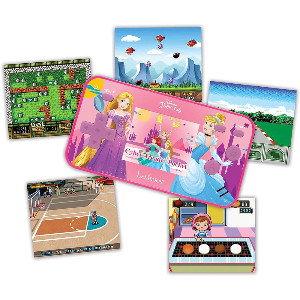 Consola Cyber Arcade Pocket Princesas Disney rosa con pantalla y controles - 3