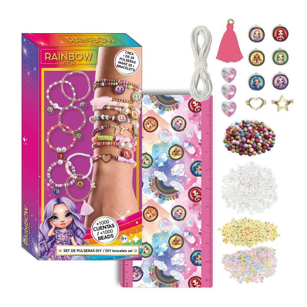 Set Rainbow High CERDÁ para crear pulseras con cuentas y abalorios