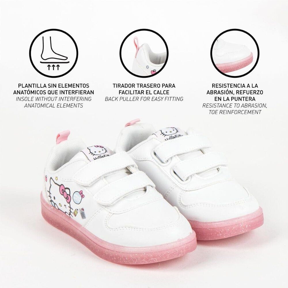 Deportiva blanca Hello Kitty con doble cierre de velcro y suela rosa - 5