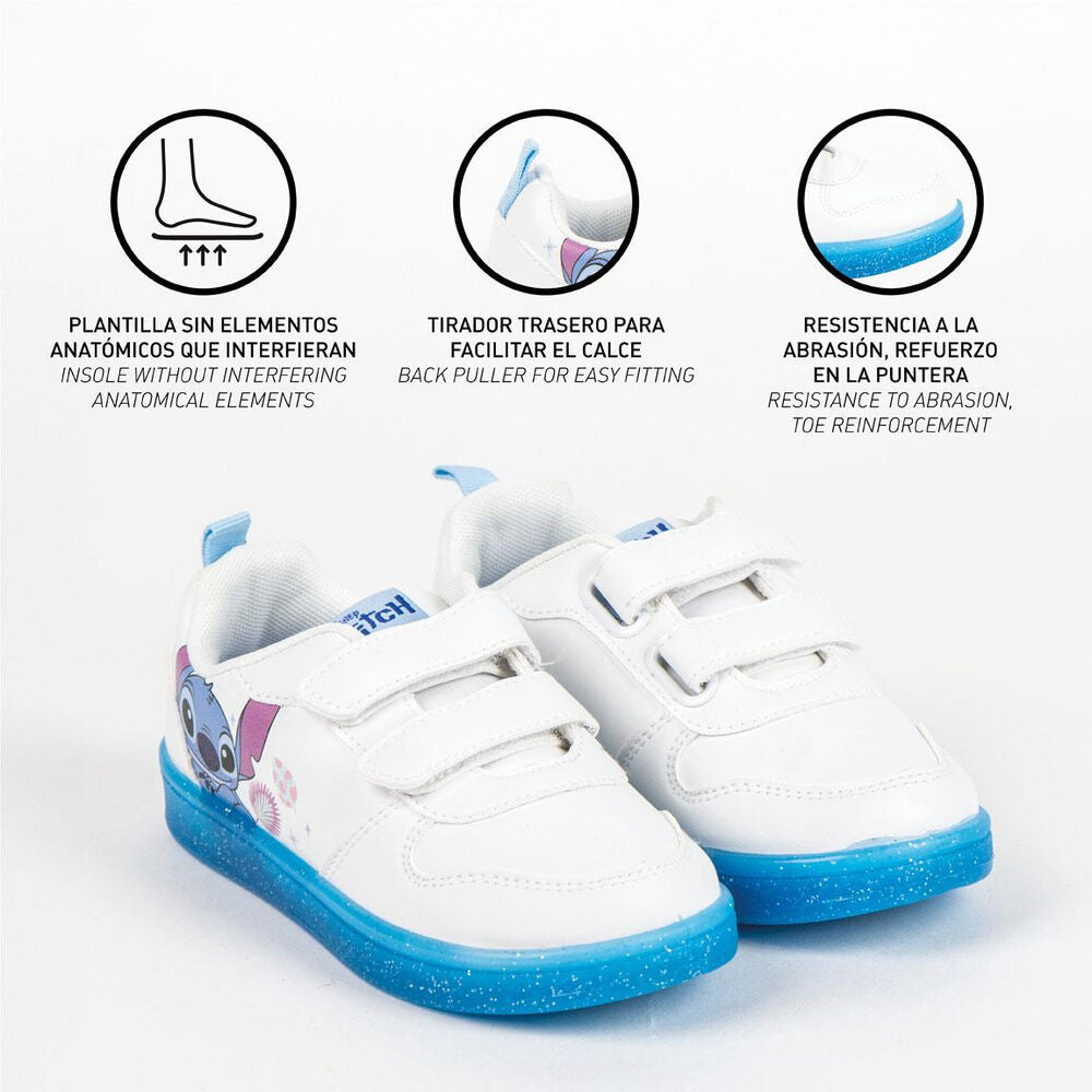 Deportivas blancas Stitch Disney con doble velcro y suela azul - 5