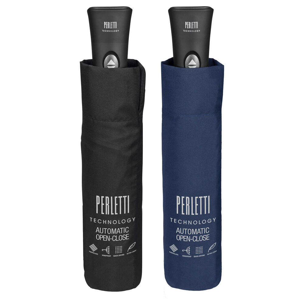 Paraguas plegable automático Perletti en negro y azul marino