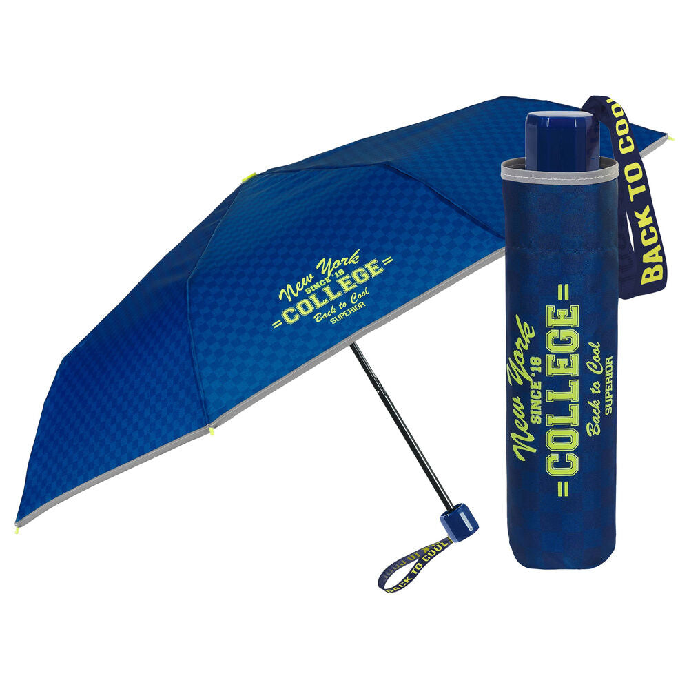 Paraguas plegable manual PERLETTI azul con funda a juego