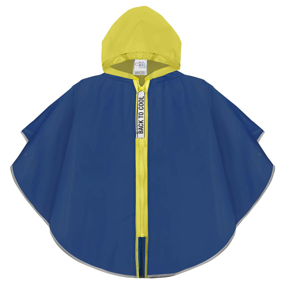 Chubasquero infantil PERLETTI azul con capucha y cremallera amarilla