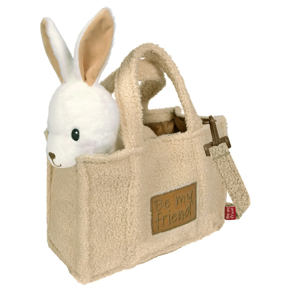 Bolso beige PERLETTI con peluche de conejo blanco de 28 cm