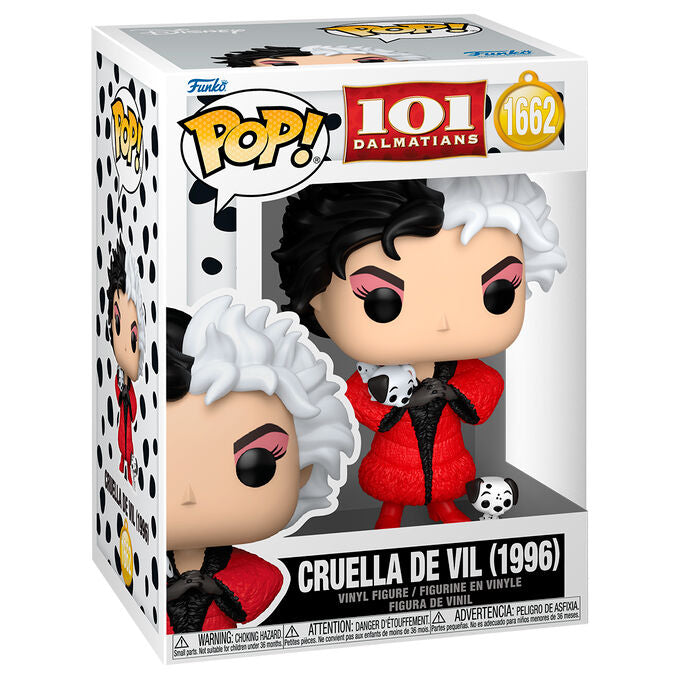 Figura Funko POP de Cruella de Vil con abrigo rojo y dos dálmatas - 2