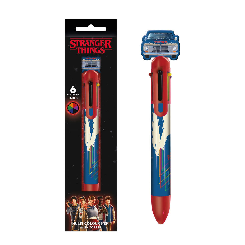 Bolígrafo multicolor Stranger Things 5 WSQK con seis tintas y diseño azul y rojo