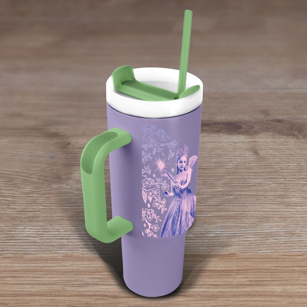 Vaso termo Wicked 2 lila y verde con asa y pajita - 8