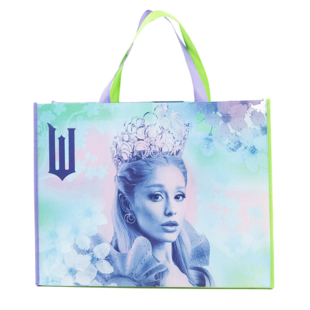 Bolsa shopping Wicked 2 con estampado floral y asas verdes y moradas - 4