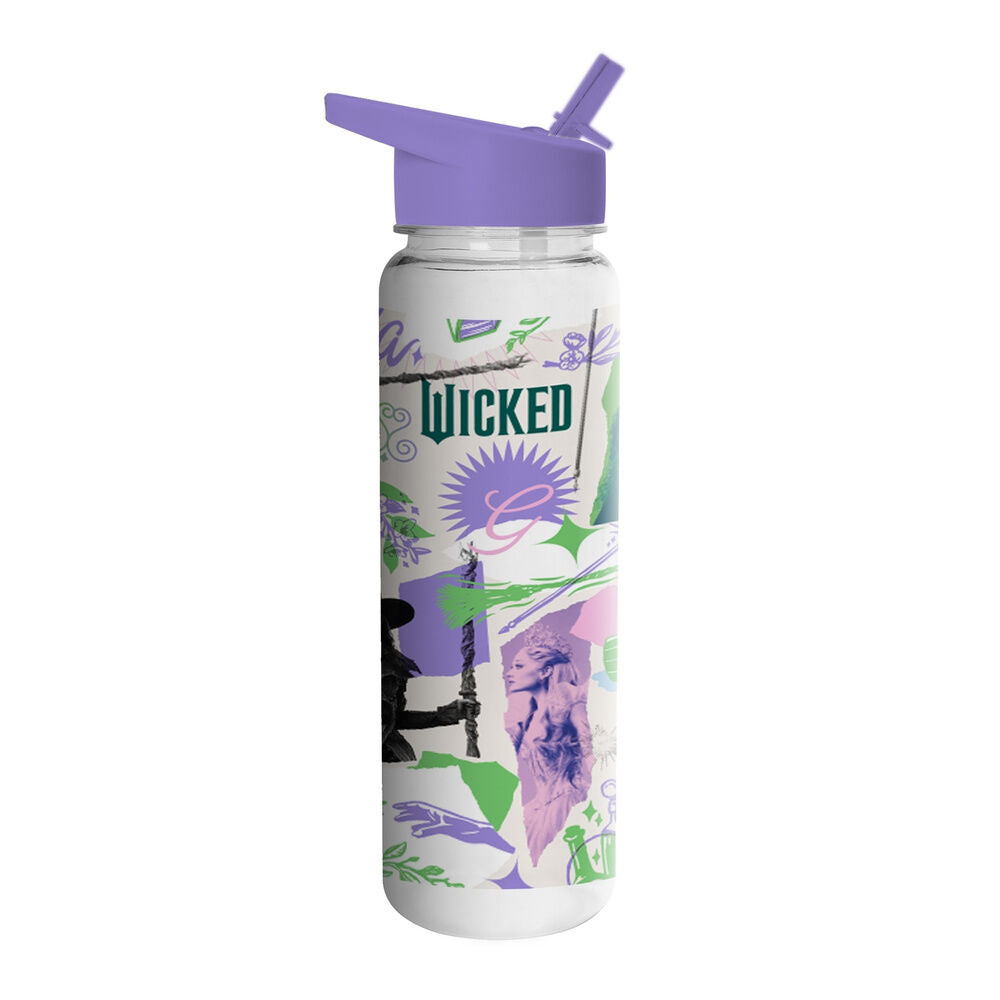 Cantimplora de plástico Wicked 2 con diseño multicolor y tapón morado