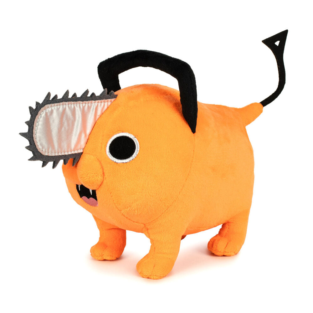 Peluche naranja de Pochita de Chainsaw Man con motosierra frontal