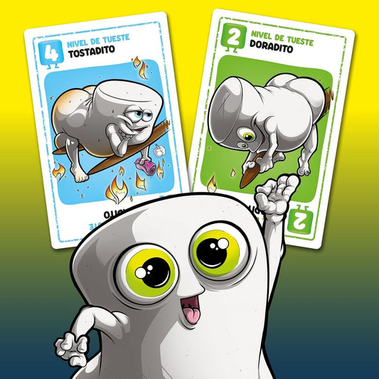 Caja amarilla del juego de cartas Arschmallows con un marshmallow ilustrado - 3