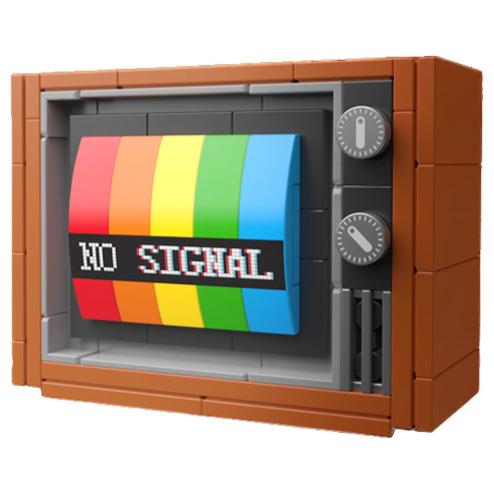 Televisión retro a color de bloques MADNESSTOYS con mensaje NO SIGNAL