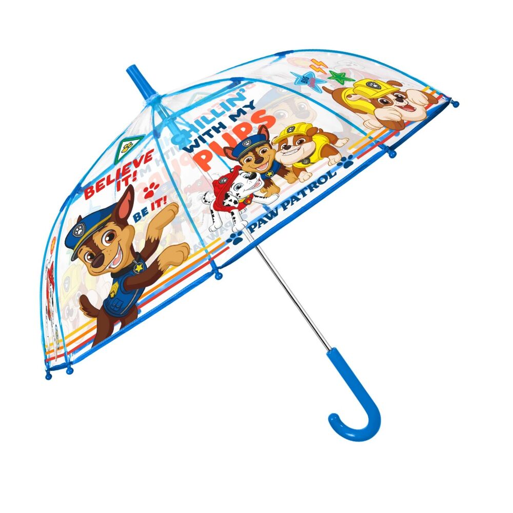 Paraguas transparente Paw Patrol Perletti con mango azul