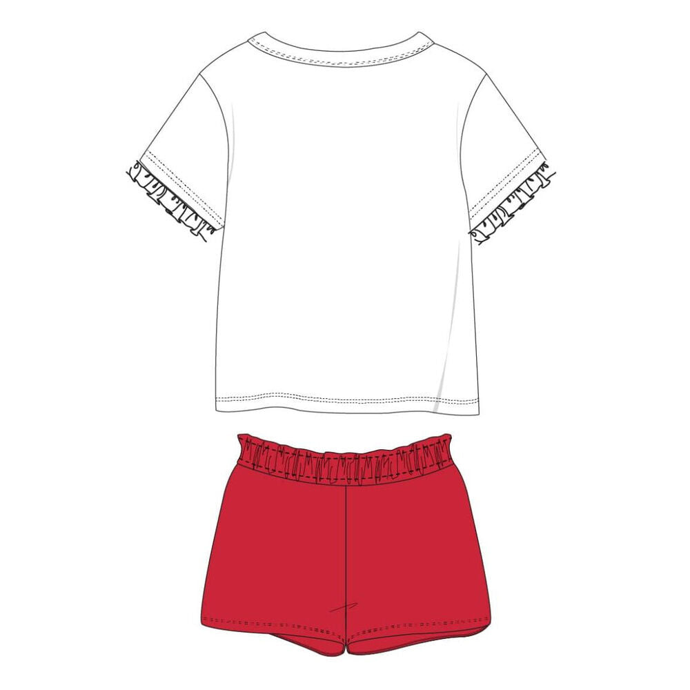 Conjunto infantil Minnie Disney con camiseta blanca y pantalón corto rojo - 2