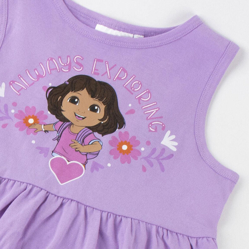 Vestido infantil lila de Dora la Exploradora con estampado floral - 3