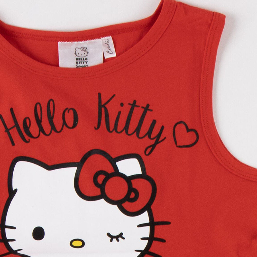 Vestido rojo infantil de algodón con estampado de Hello Kitty - 3