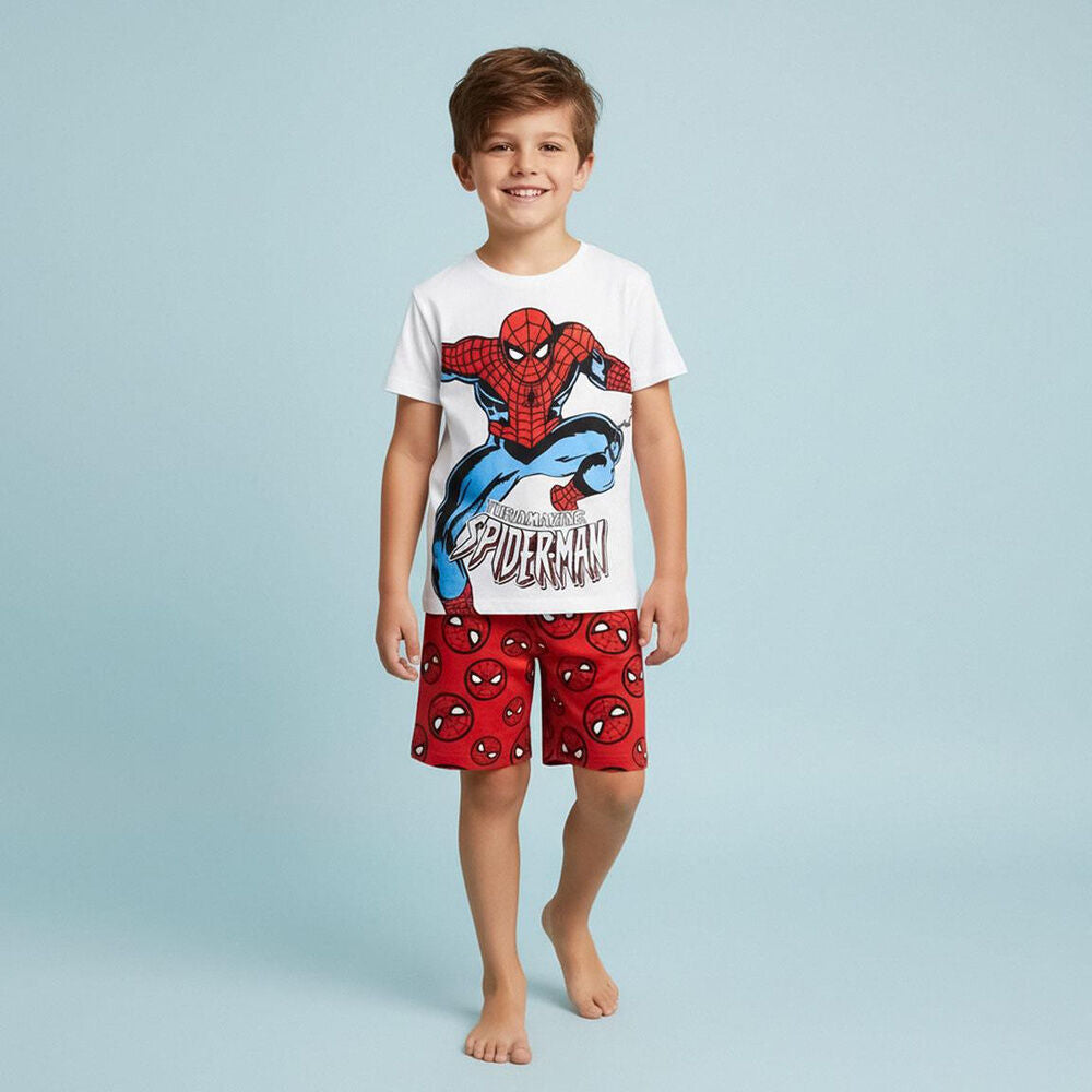 Pijama corto infantil de Spider-Man Marvel con camiseta blanca y pantalón rojo - 5